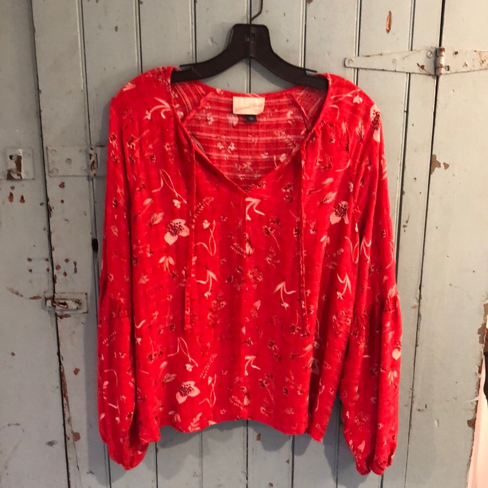 Red patterned Bohemian style long sleeve top - size L